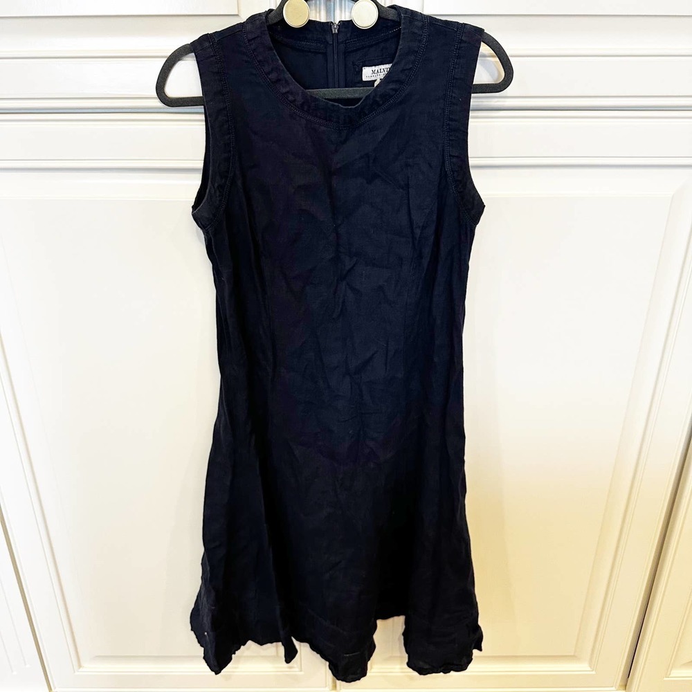Malvin Germany Women’s Navy‎ Linen Fit Flare Dress Classic Coastal Beach